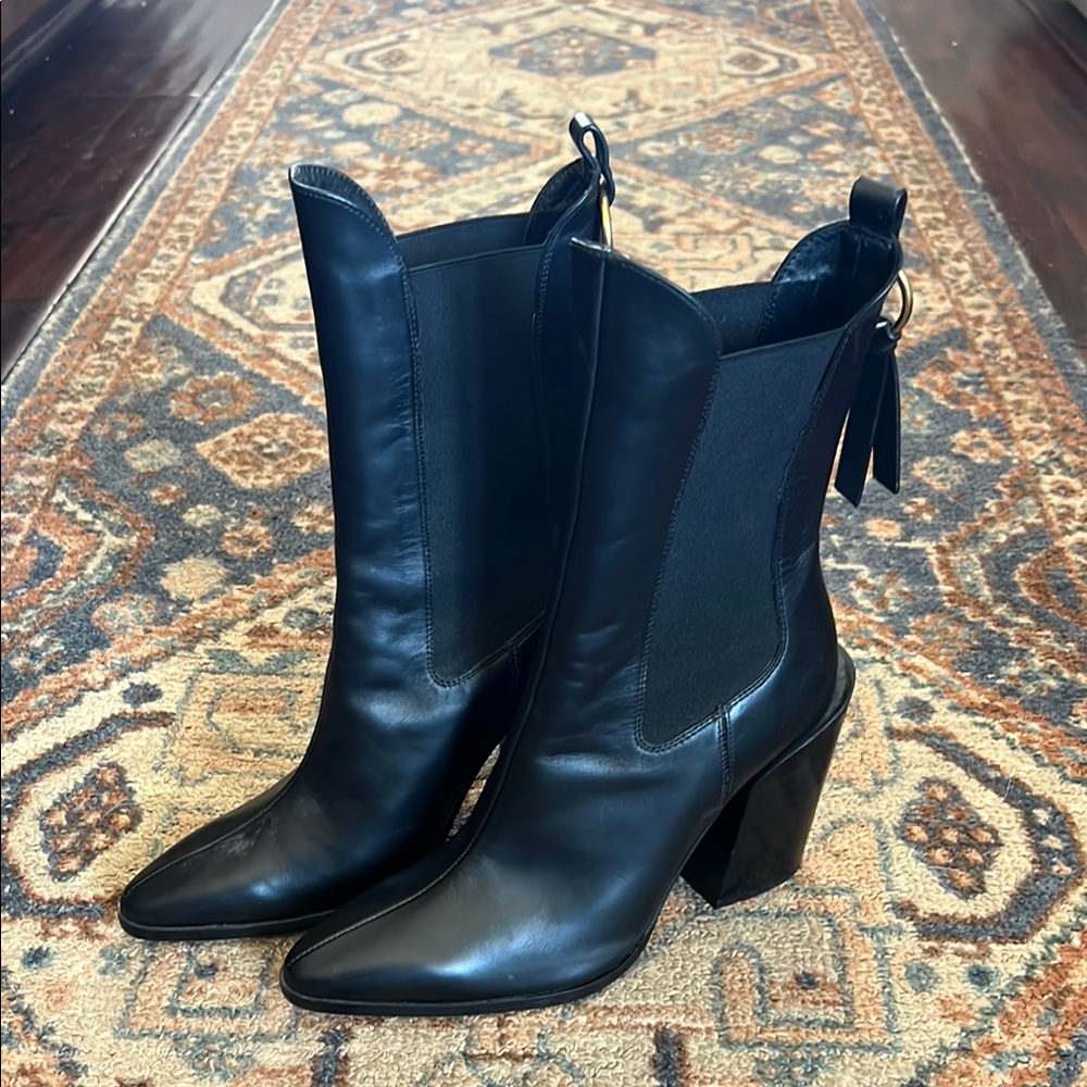 Frame Denim Black Heeled Boots with Pointed Toe - Picture 2 of 6